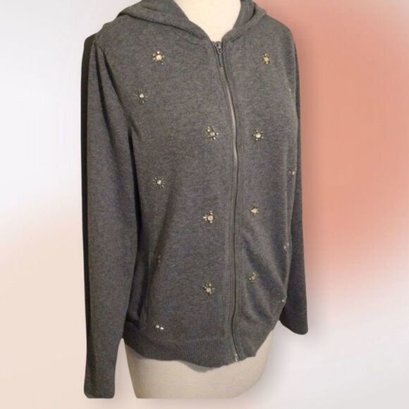 Zenergy by Chico’s‎ Embellished Zip Up Gray Hoodie Chico’s Size 0 Reg 4/6 - Picture 2 of 9